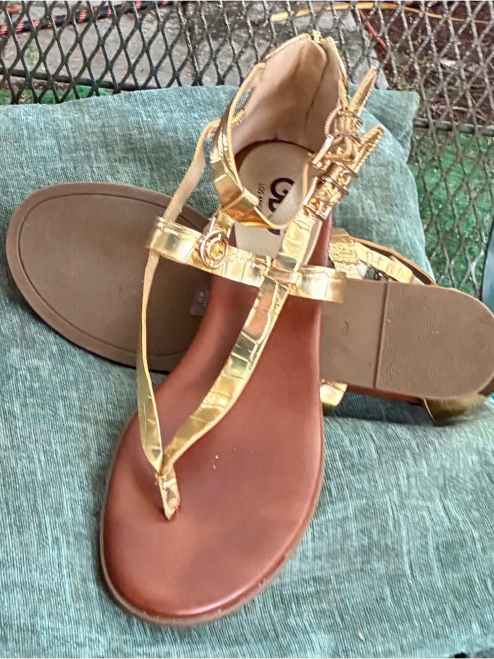 GBG Los Angeles Metallic Gold T-Strap Sandals